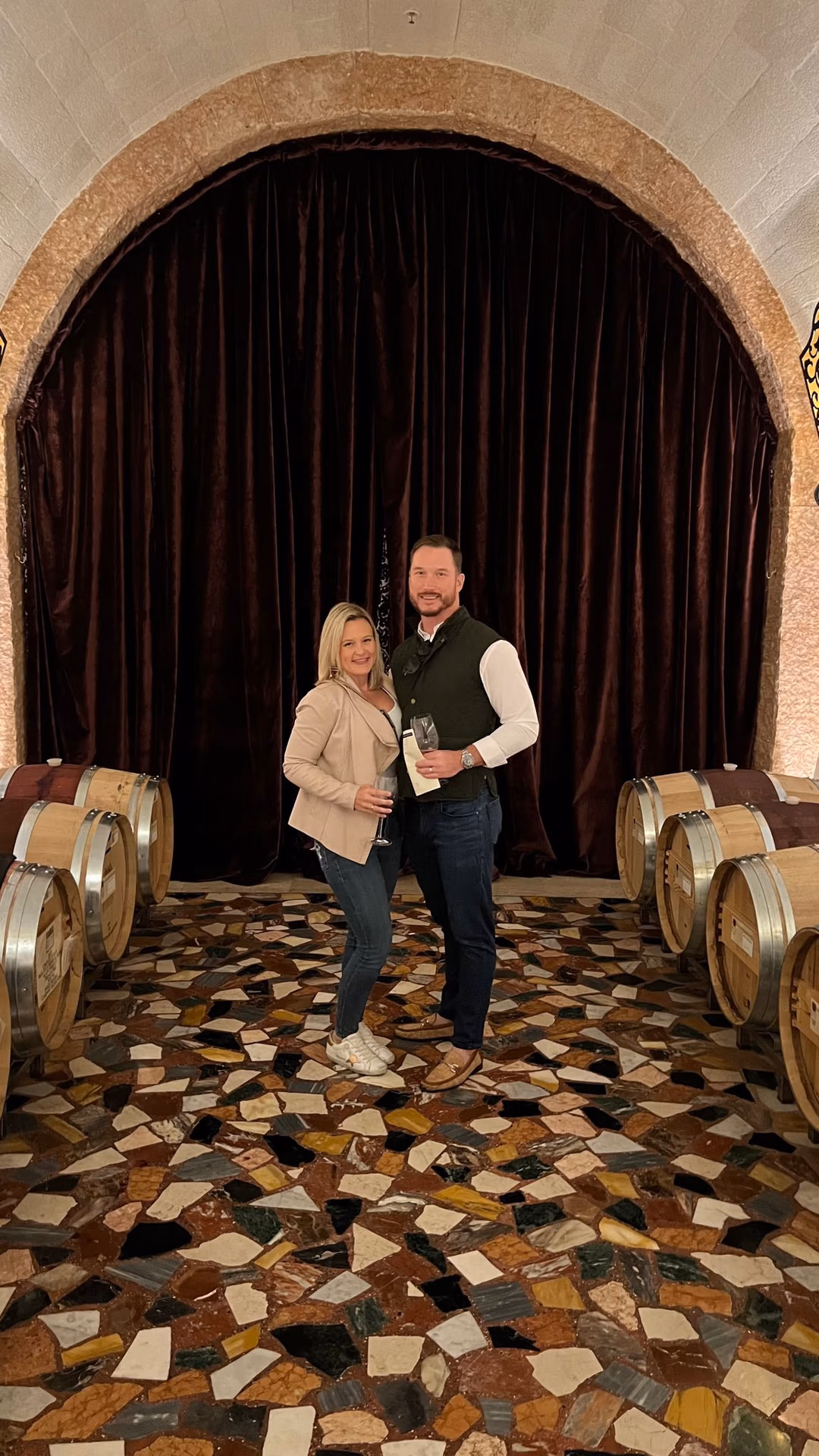 Adam and Andi in the wine cellar