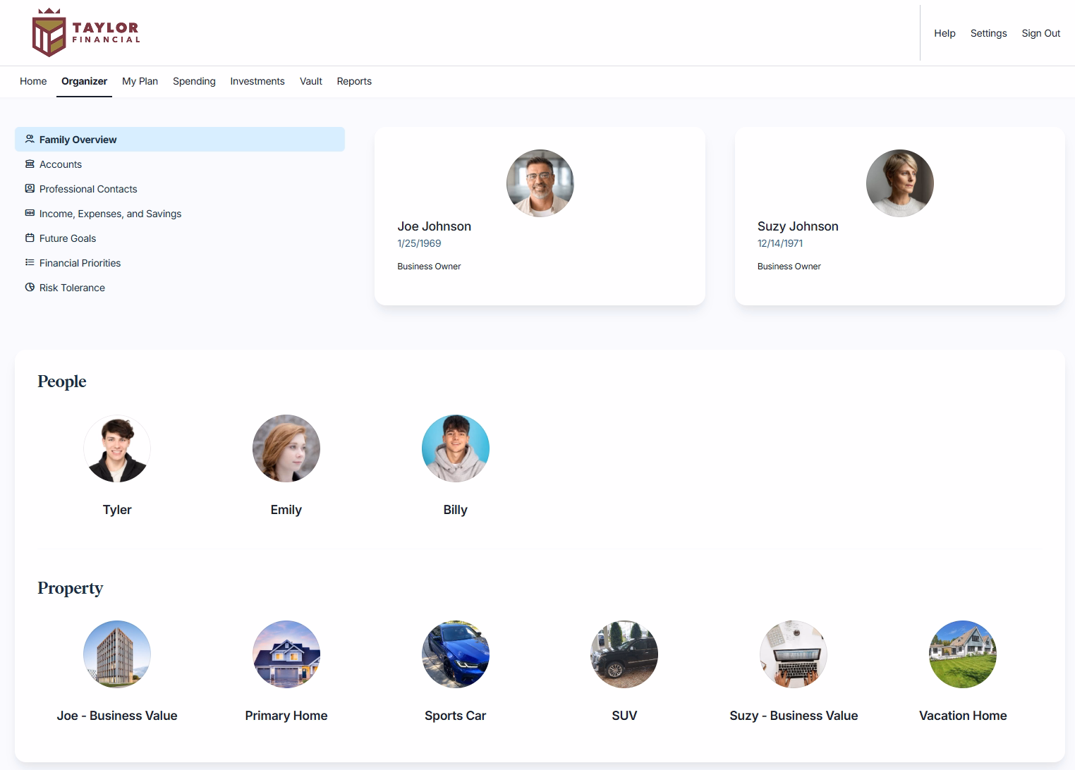 eMoney client portal — wealth overview dashboard